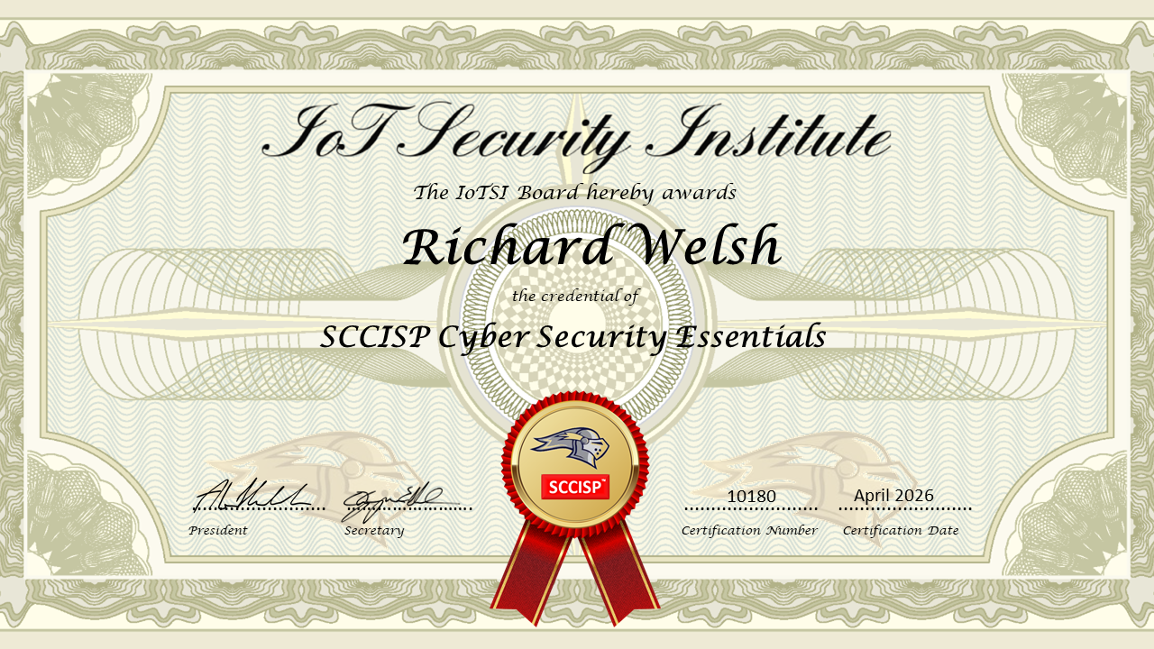 SCCISP Certificate Template CyberSecurity Essentials Richard Welsh